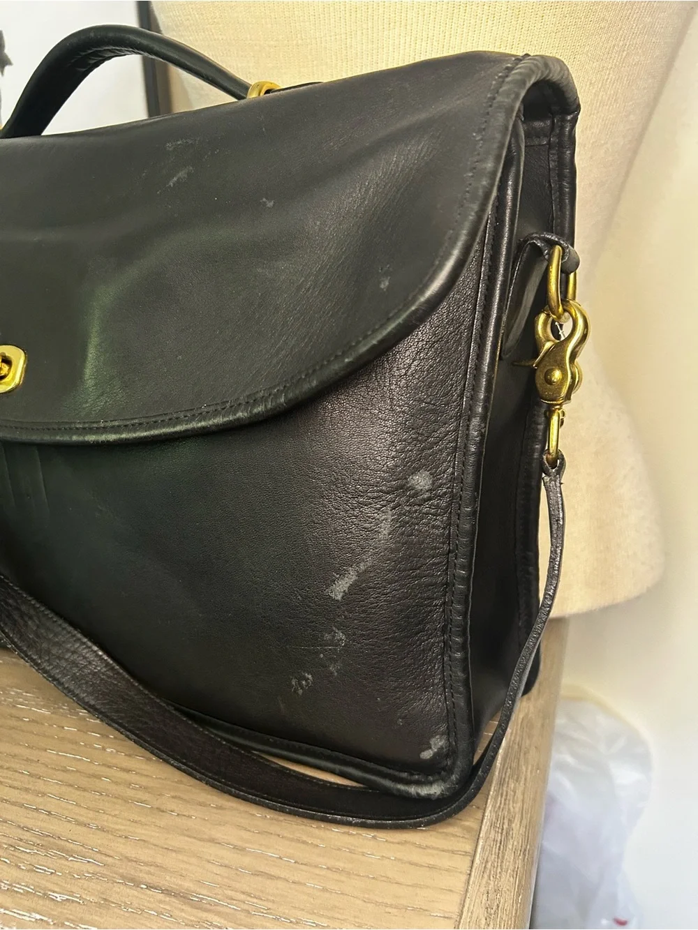 Coach Lexington G03 5265 black leather briefcase Brass  Messenger Bag Vintage